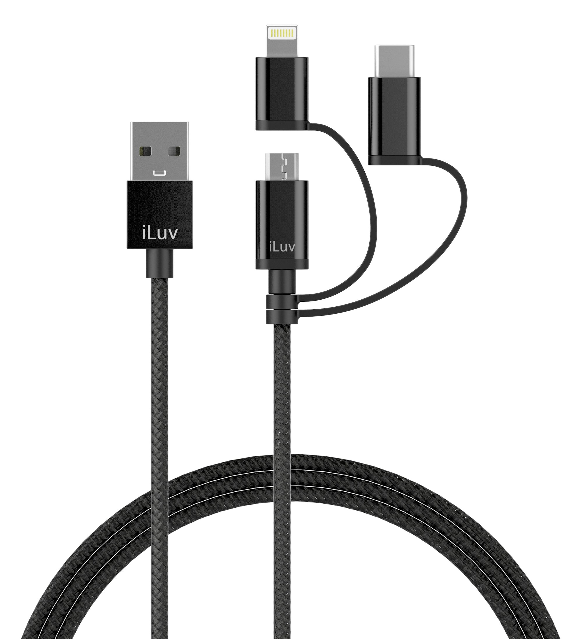 iLuv ICB268 3-in-1 Lightning, Type C, MicroUSB Braided Cable