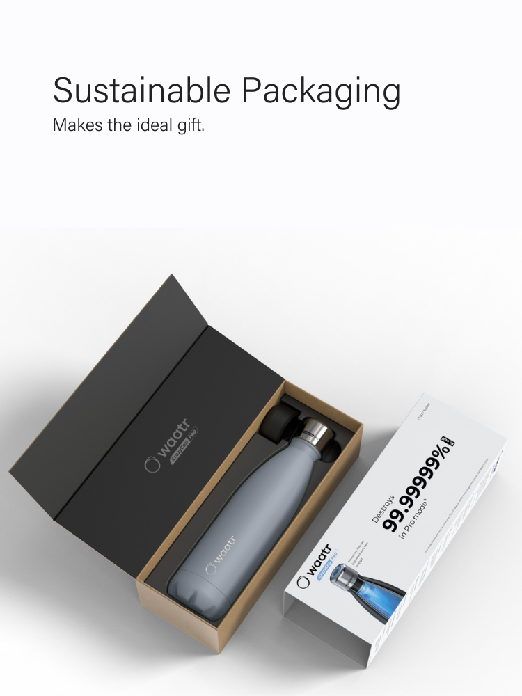 Waatr CrazyCap Pro UV Water Purifier Bottle - Cool Gray