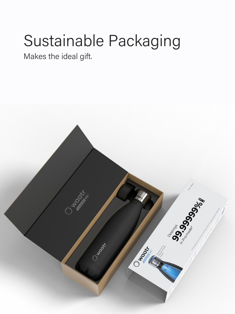 Waatr CrazyCap Pro UV Water Purifier Bottle - Onyx