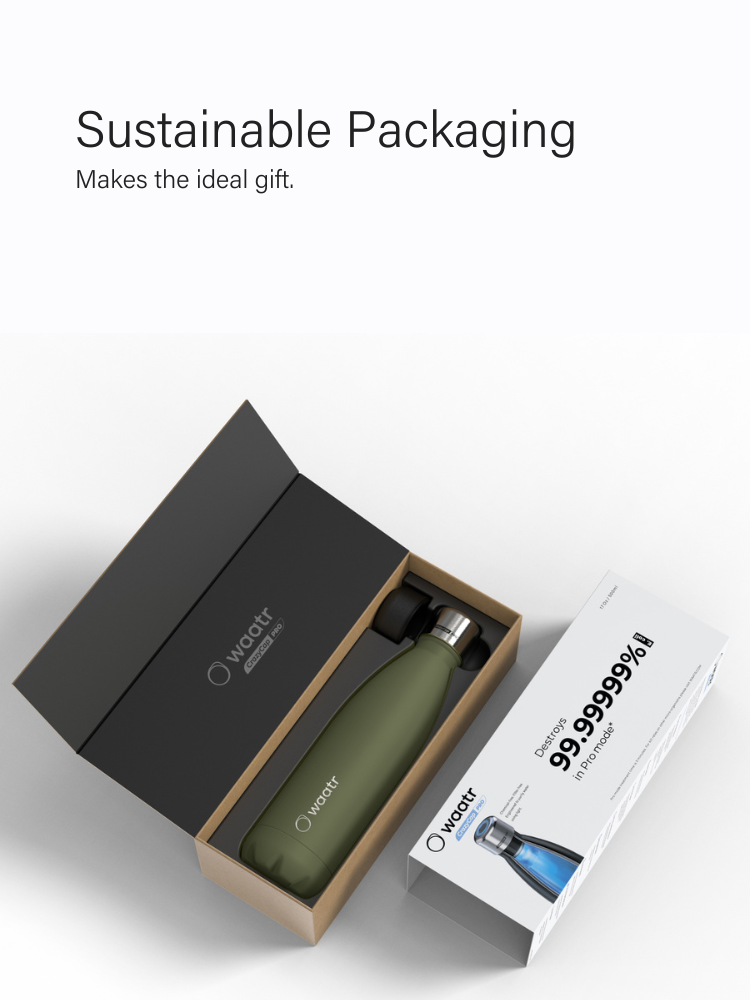 Waatr CrazyCap Pro UV Water Purifier Bottle - Kale