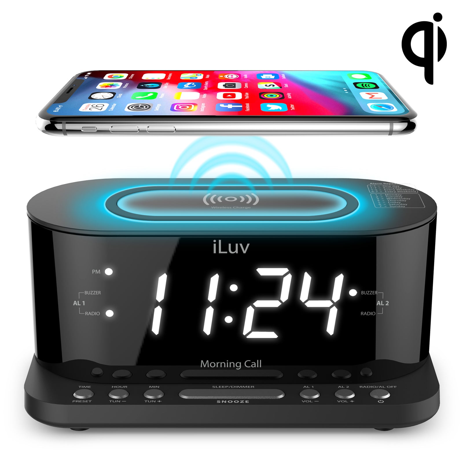 iLuv MORNING CALL 5Q Radio Alarm Clock with Qi Charging Speaker