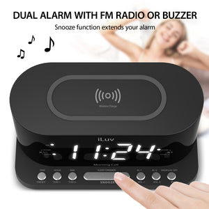 iLuv MORNING CALL 5Q Radio Alarm Clock with Qi Charging Speaker